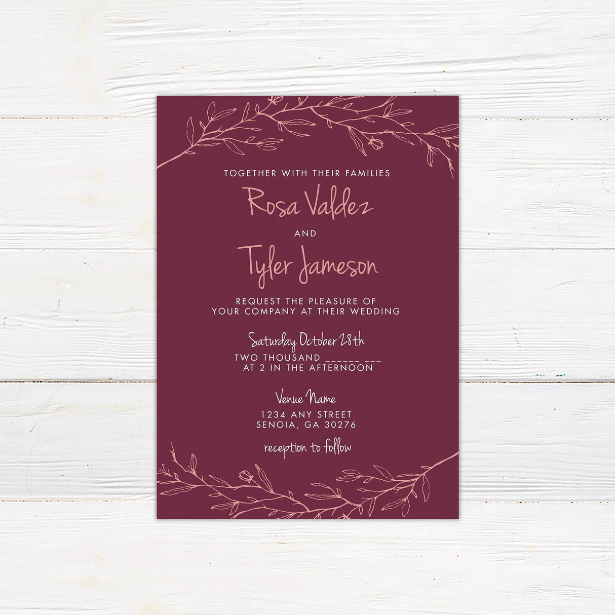 Pink Branch Invitations - goprintplus