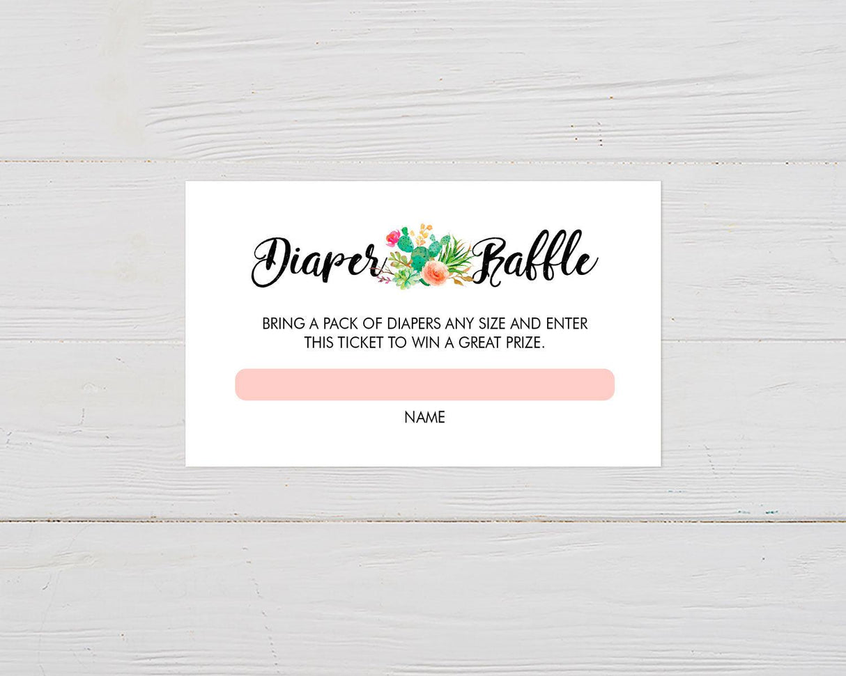 Pink Cacti Diaper Raffle Ticket - goprintplus