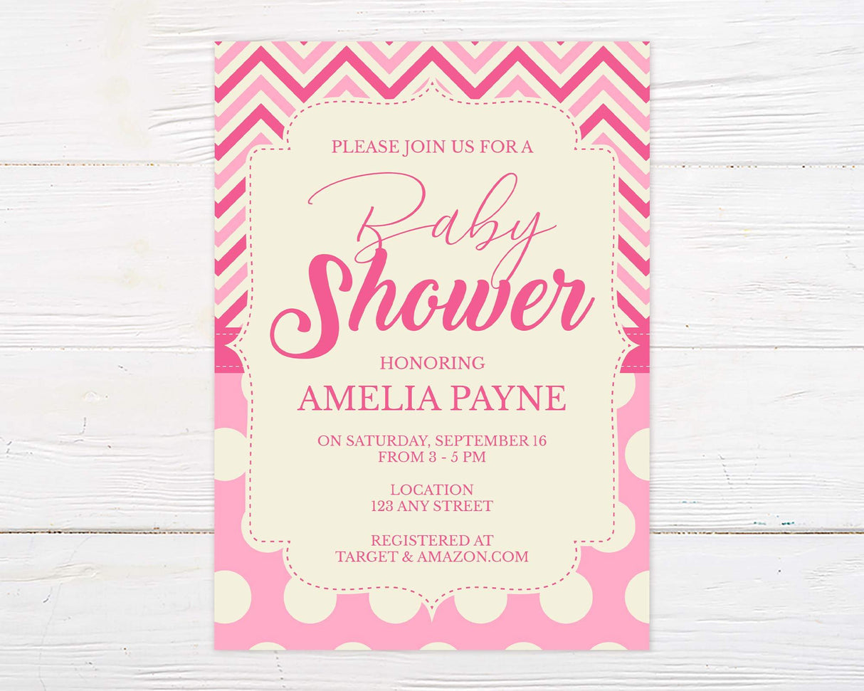 Pink Chevron and Dots Invitation - goprintplus