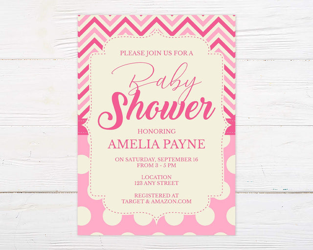 Pink Chevron and Dots Invitation - goprintplus