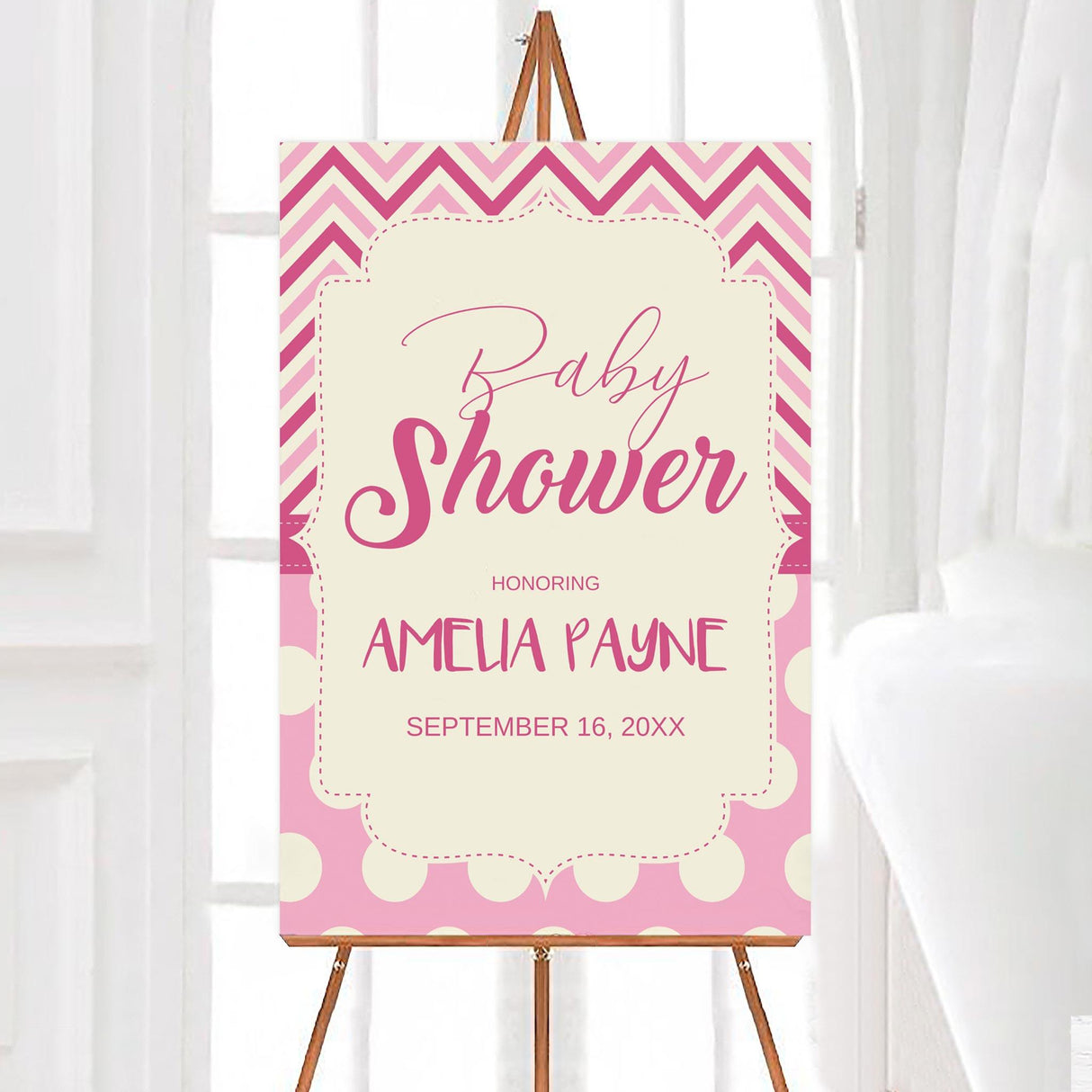 Pink Chevron and Dots Sign - goprintplus