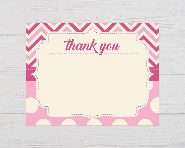 Pink Chevron and Dots Thank You Card - goprintplus