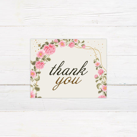 Pink Curved Floral Thank You Card - goprintplus