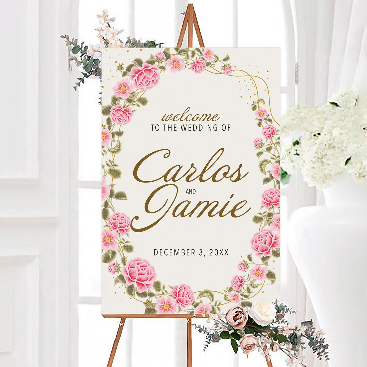 Pink Curved Floral Sign - goprintplus