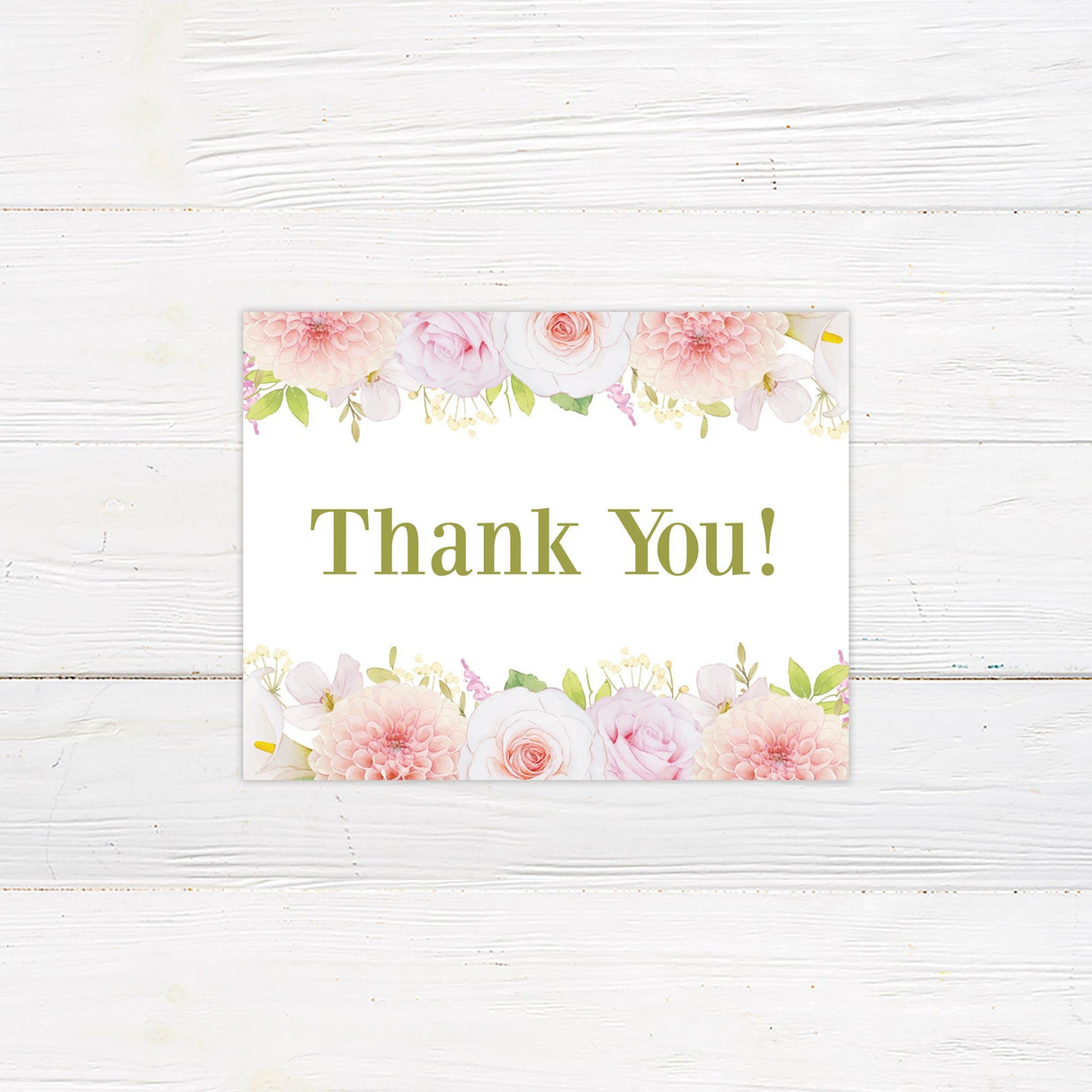 Pink Floral Border Thank You Card - goprintplus