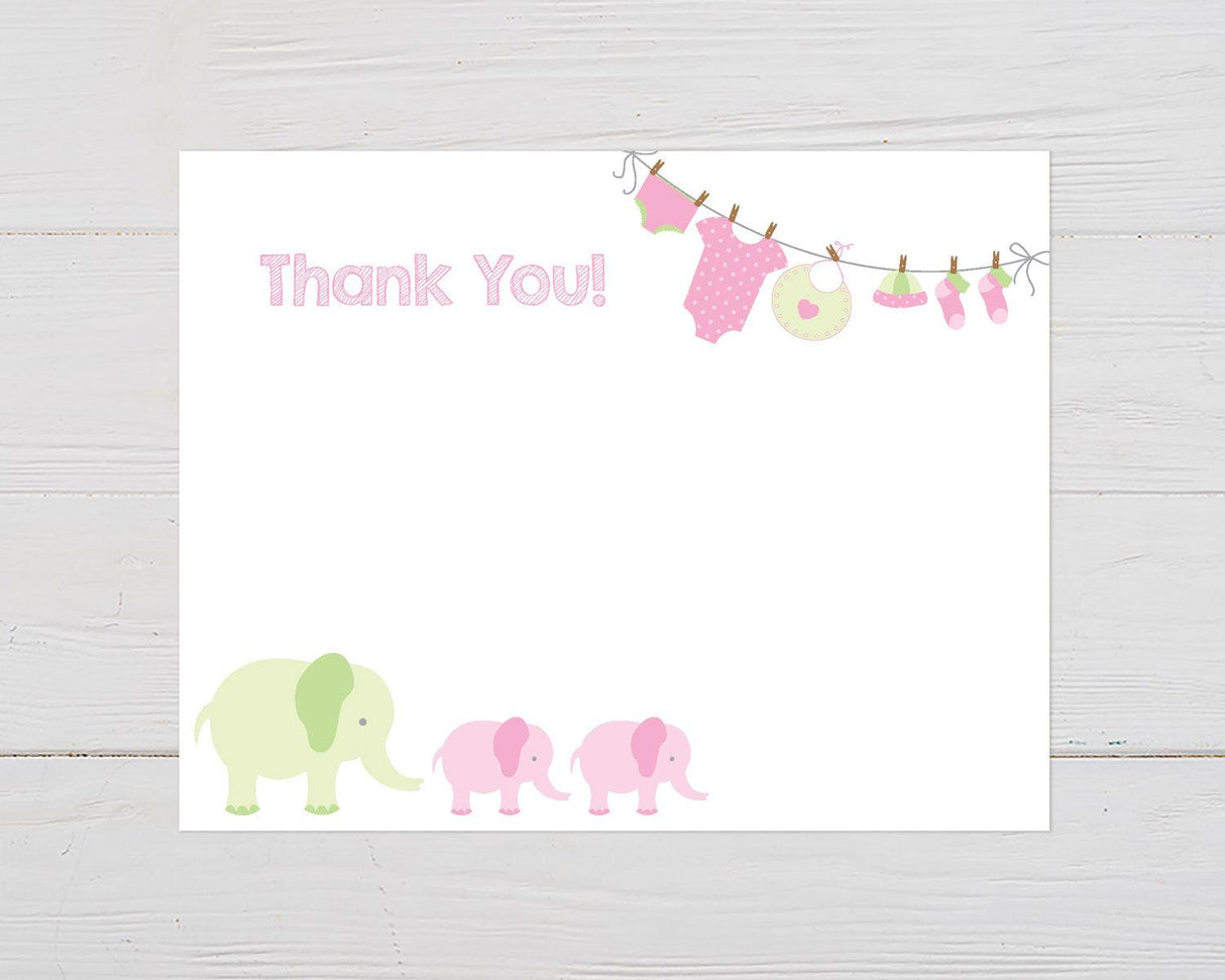 Pink Green Elephant Thank You Card - goprintplus