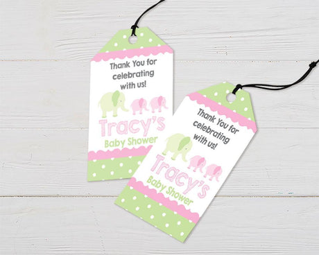 Pink Green Elephants Favor Tags - goprintplus