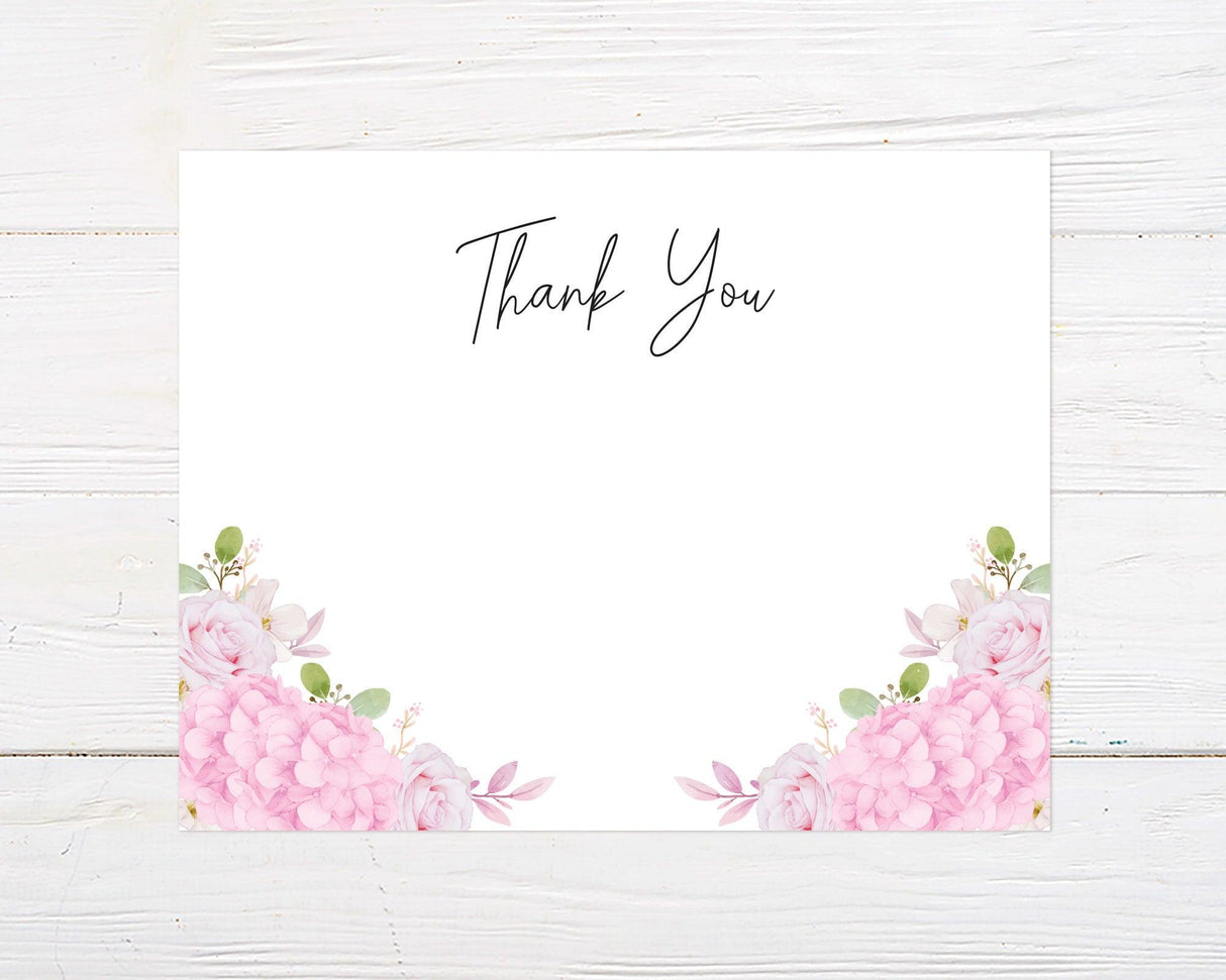 Pink Hydrangea Shower Thank You Card - goprintplus