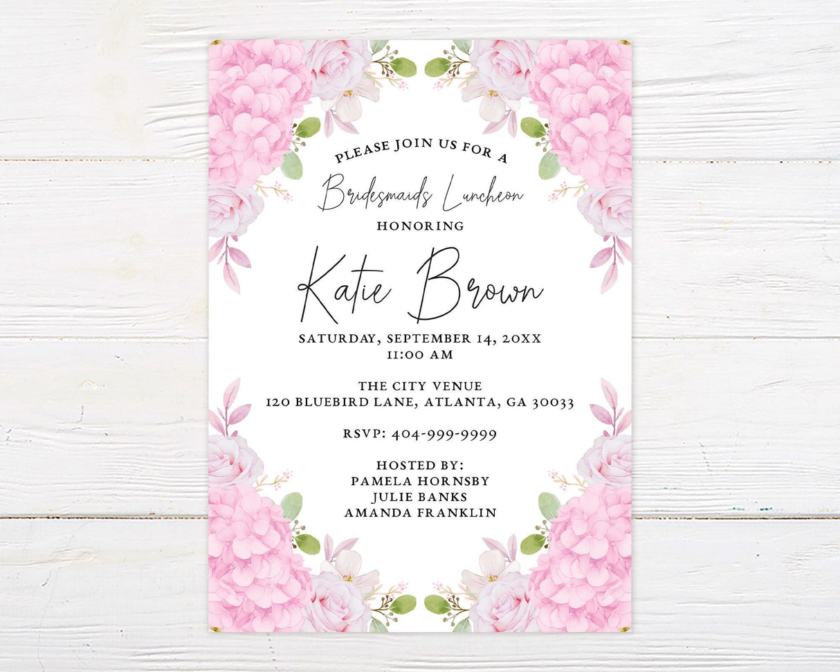 Pink Hydrangea Shower Invitation - goprintplus