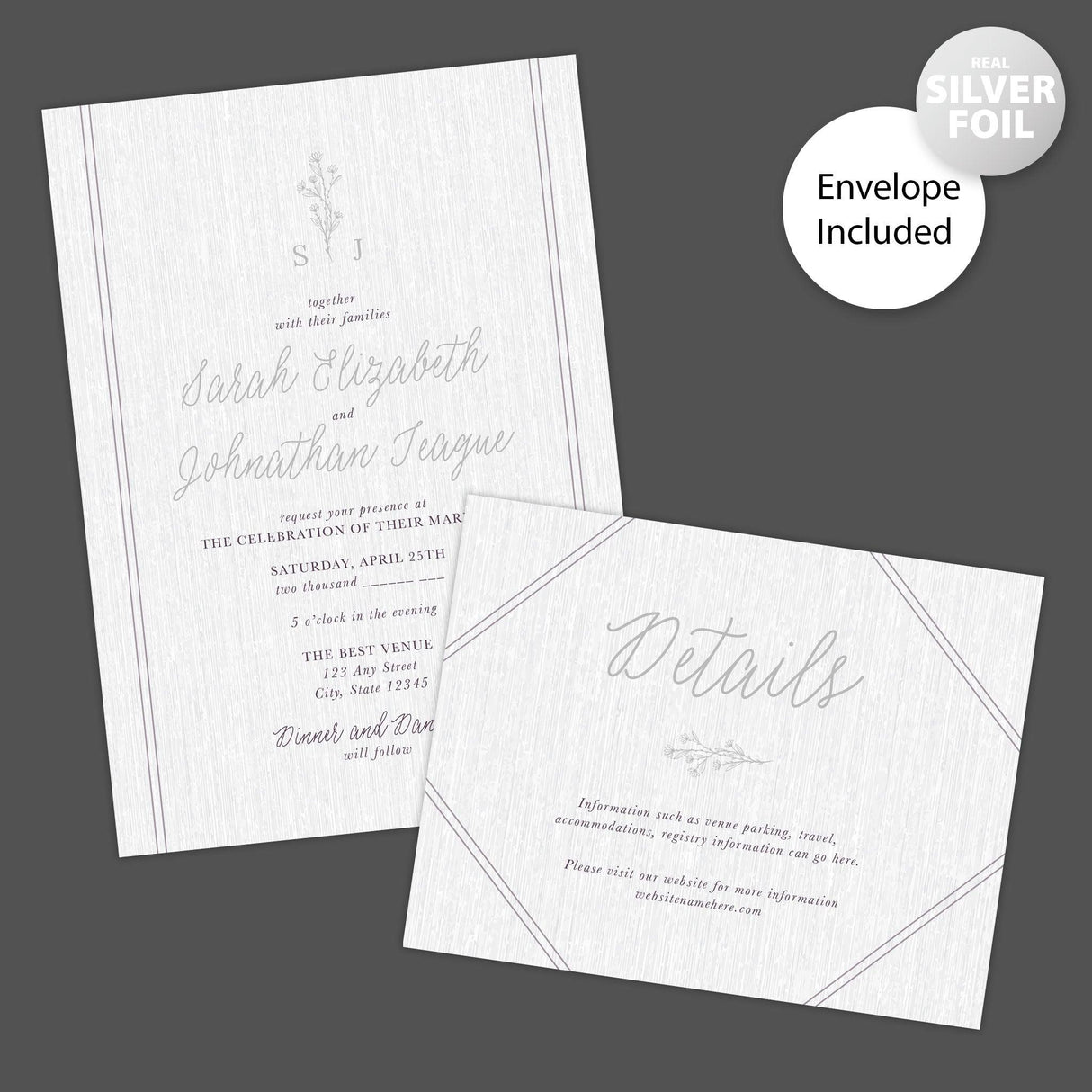 Plum Sprig Foil Invitation - goprintplus