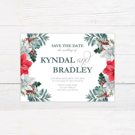 Poinsettia Wreath Save The Date - goprintplus