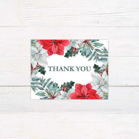 Poinsettia Wreath Thank You Card - goprintplus