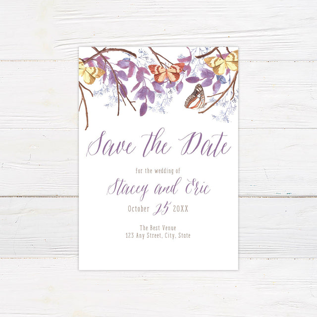 Purple Butterfly Save The Date - goprintplus