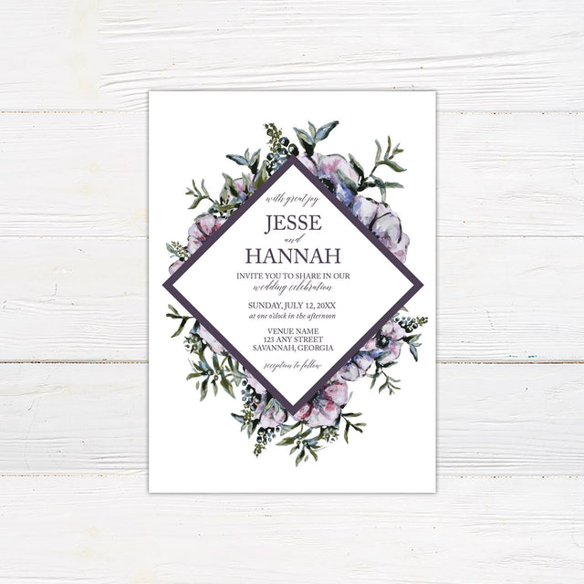 Purple Diamond Floral Invitations - goprintplus