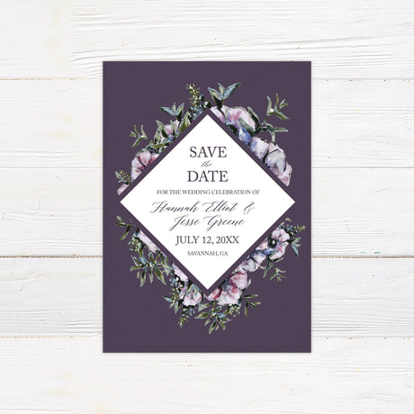 Purple Diamond Floral Save The Date - goprintplus