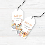 Printed baby shower favor tags featuring cute kittens in teacups, designed to complement a cat-themed or tea party baby shower. These high-quality cardstock tags are pre-punched and pre-cut, making them easy to attach to favor bags, small candles, or handmade soaps. Professionally printed with a charming cat design, these tags are perfect for expressing gratitude to guests at any cat-themed, gender-neutral, or boho baby shower.