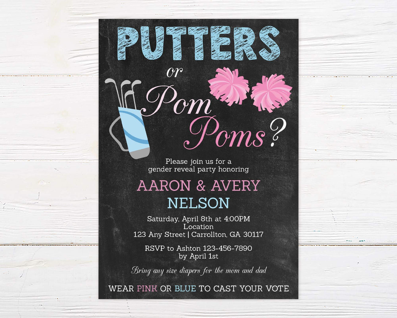 Putters or Pom Poms Gender Reveal - goprintplus