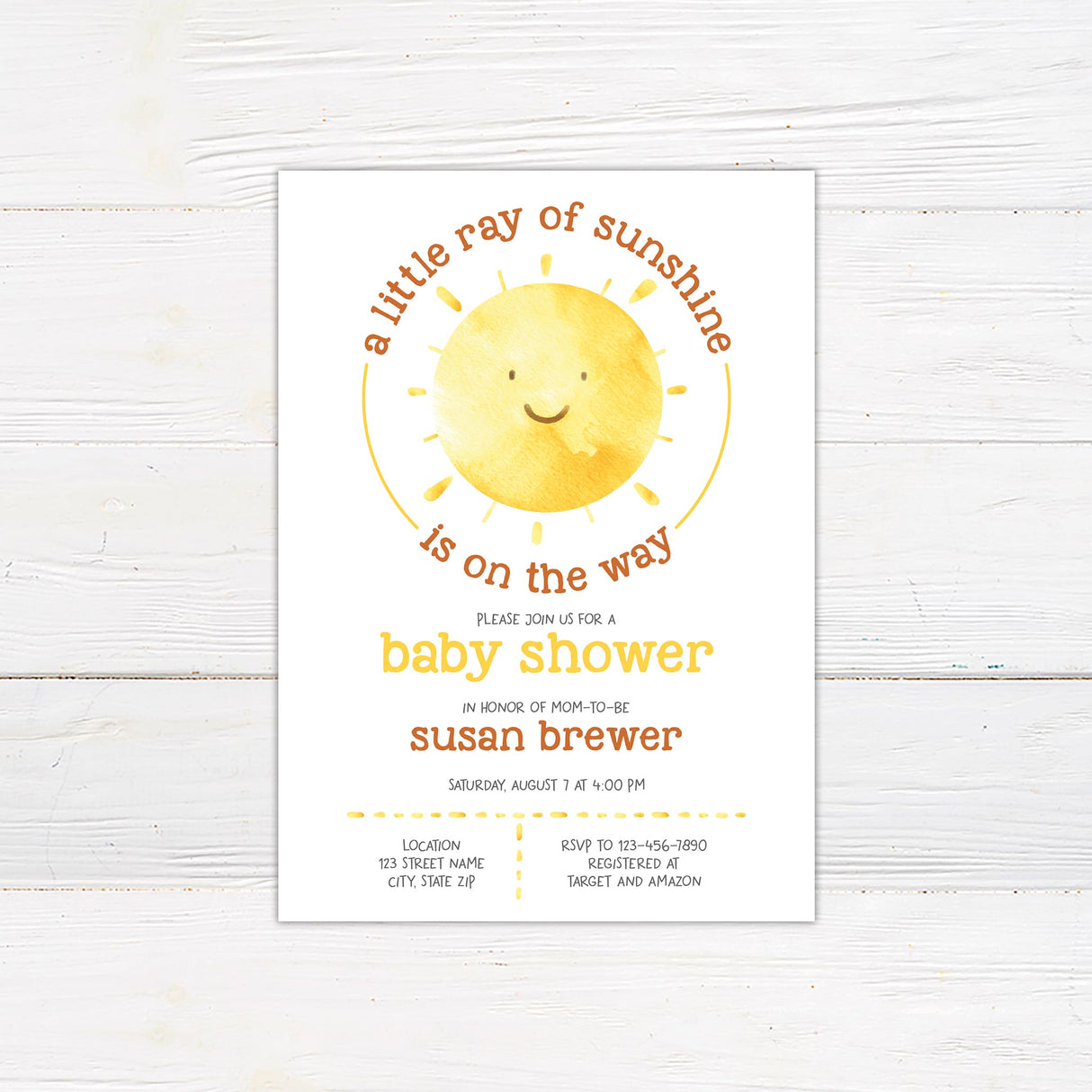 Ray of Sunshine Baby Shower Invitation