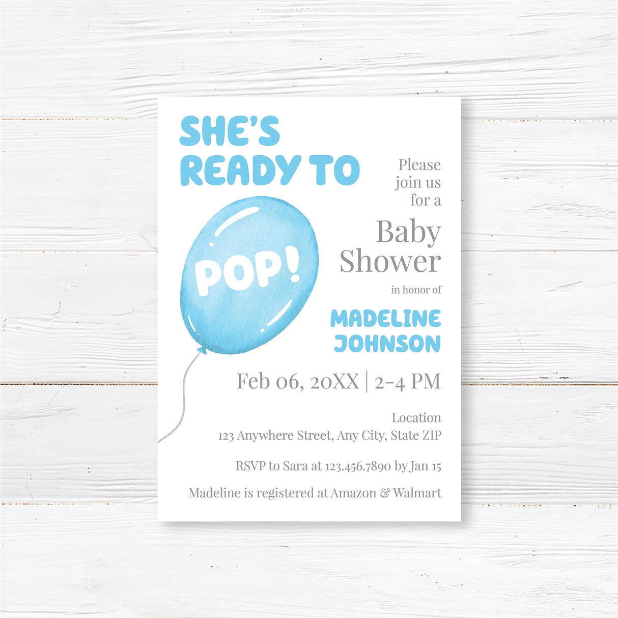 She's Ready to Pop Baby Shower Invitation – Playful Balloon Baby Shower Invite