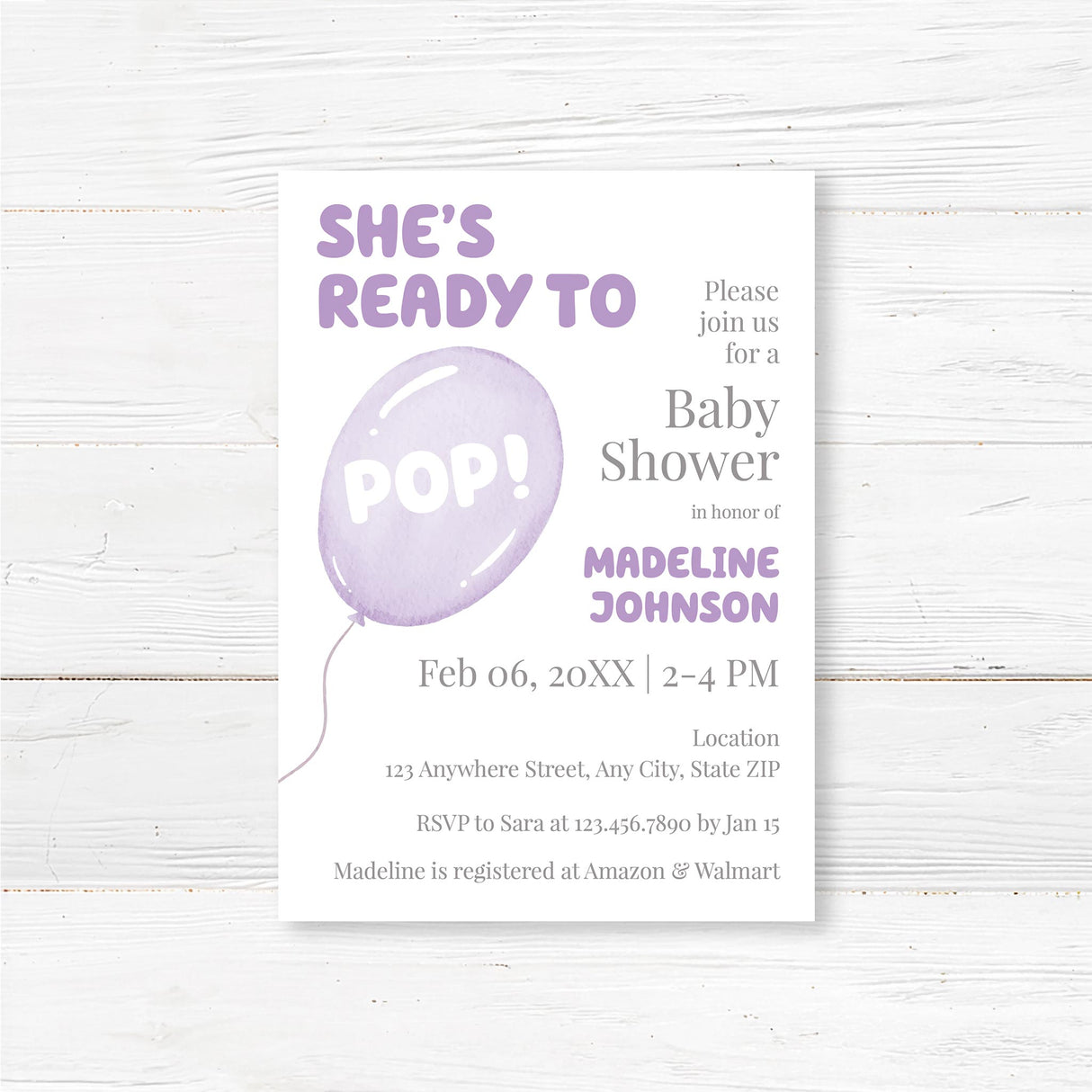 She's Ready to Pop Baby Shower Invitation – Playful Balloon Baby Shower Invite