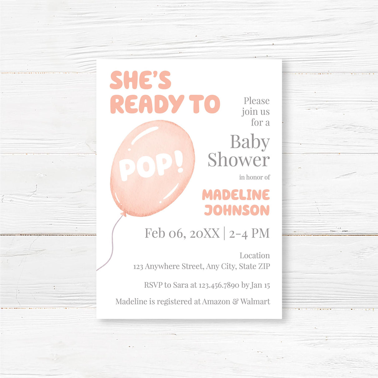 She's Ready to Pop Baby Shower Invitation – Playful Balloon Baby Shower Invite