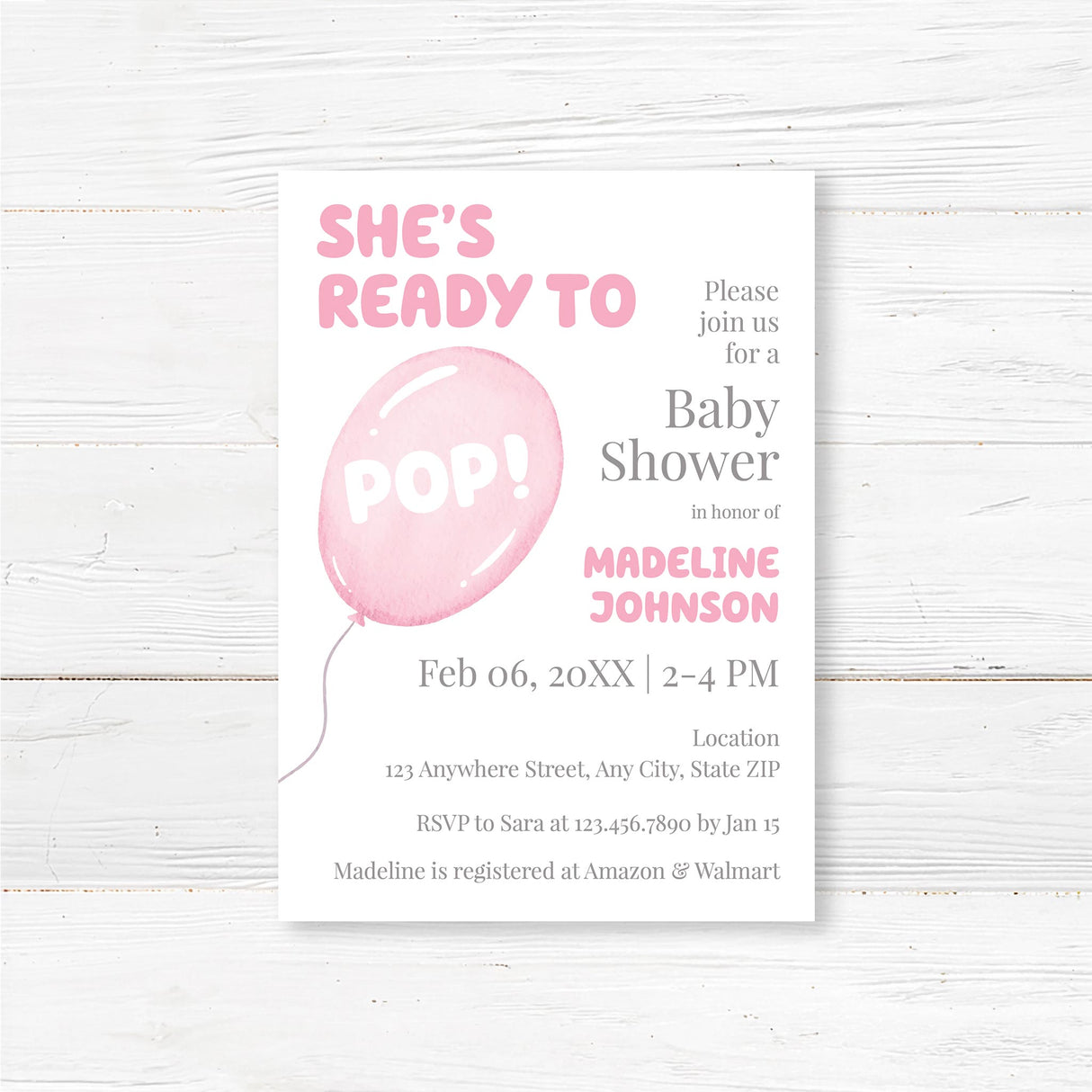 She's Ready to Pop Baby Shower Invitation – Playful Balloon Baby Shower Invite