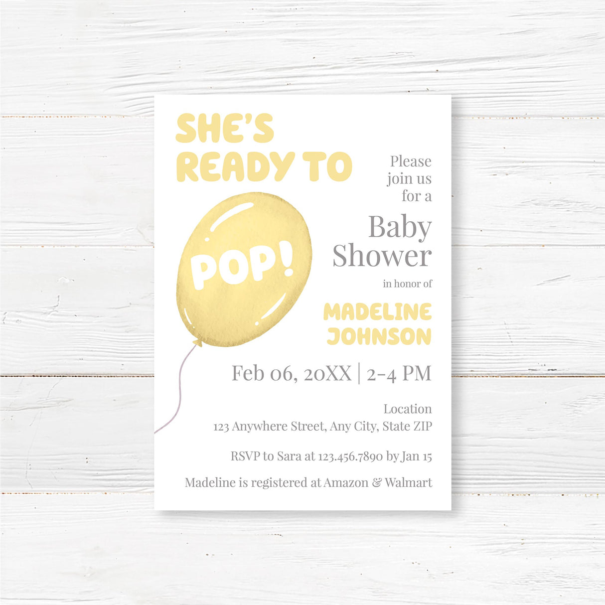 She's Ready to Pop Baby Shower Invitation – Playful Balloon Baby Shower Invite