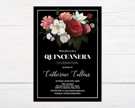 Realistic Floral Quinceañera Invitation - goprintplus