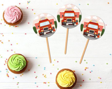 Red Fire Truck Cupcake Topper - goprintplus