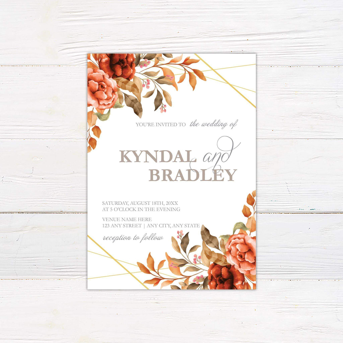 Rich Autumn Floral Wedding Invitation – with Burnt Orange Flowers – Go ...