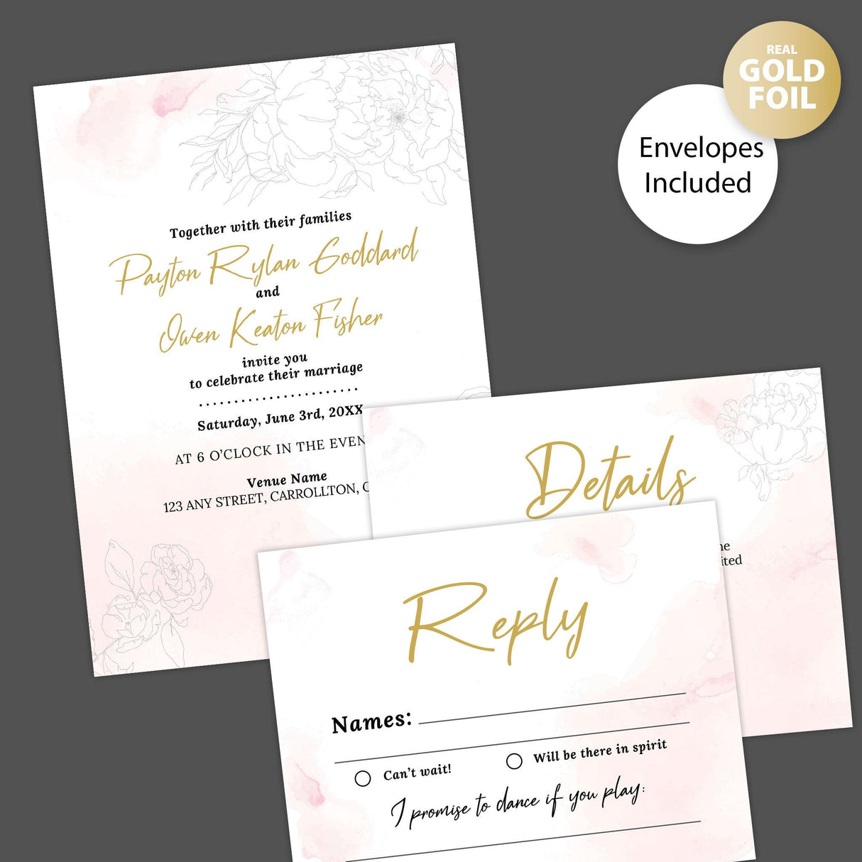 Rosy Watercolor Foil Invitation - goprintplus