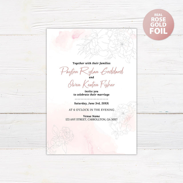 Rosy Watercolor Foil Invitation - goprintplus