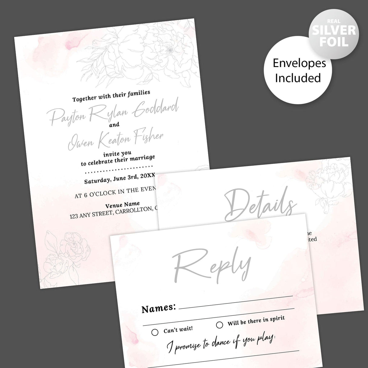 Rosy Watercolor Foil Invitation - goprintplus