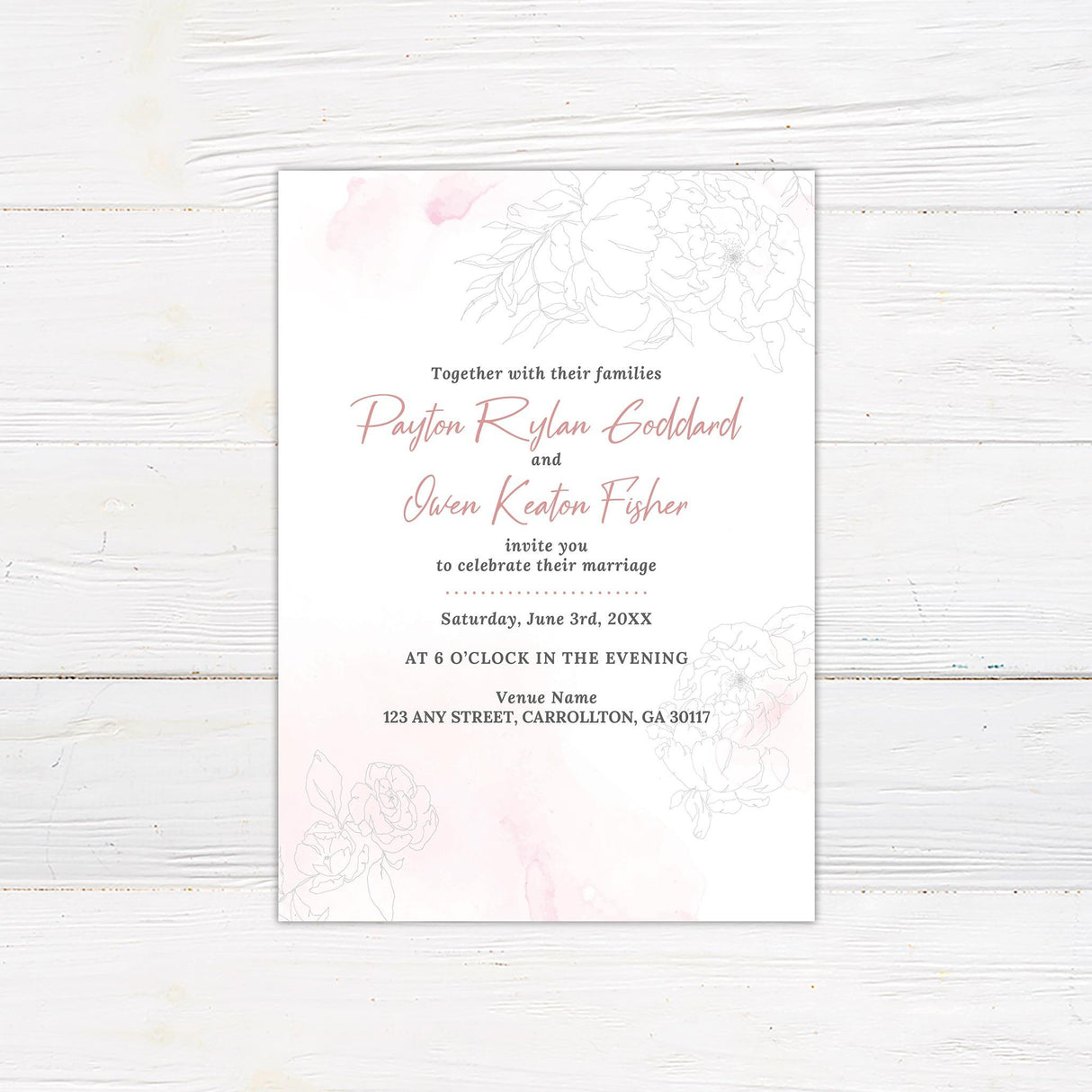 Rosy Watercolor Invitations - goprintplus