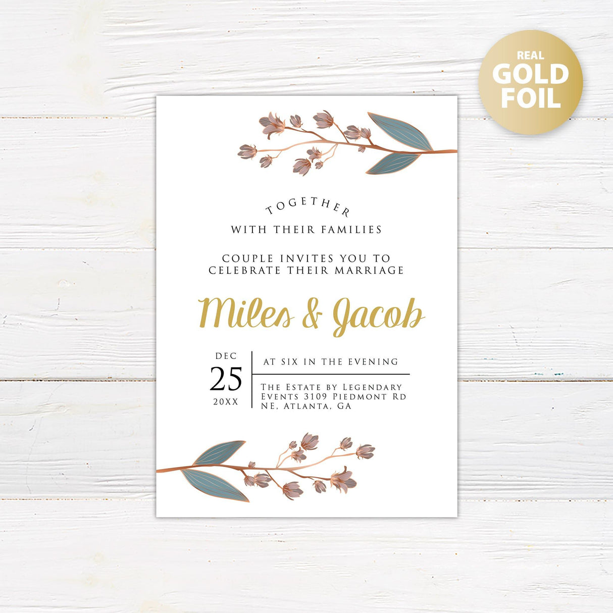 Rustic Botanical Foil Invitation - goprintplus