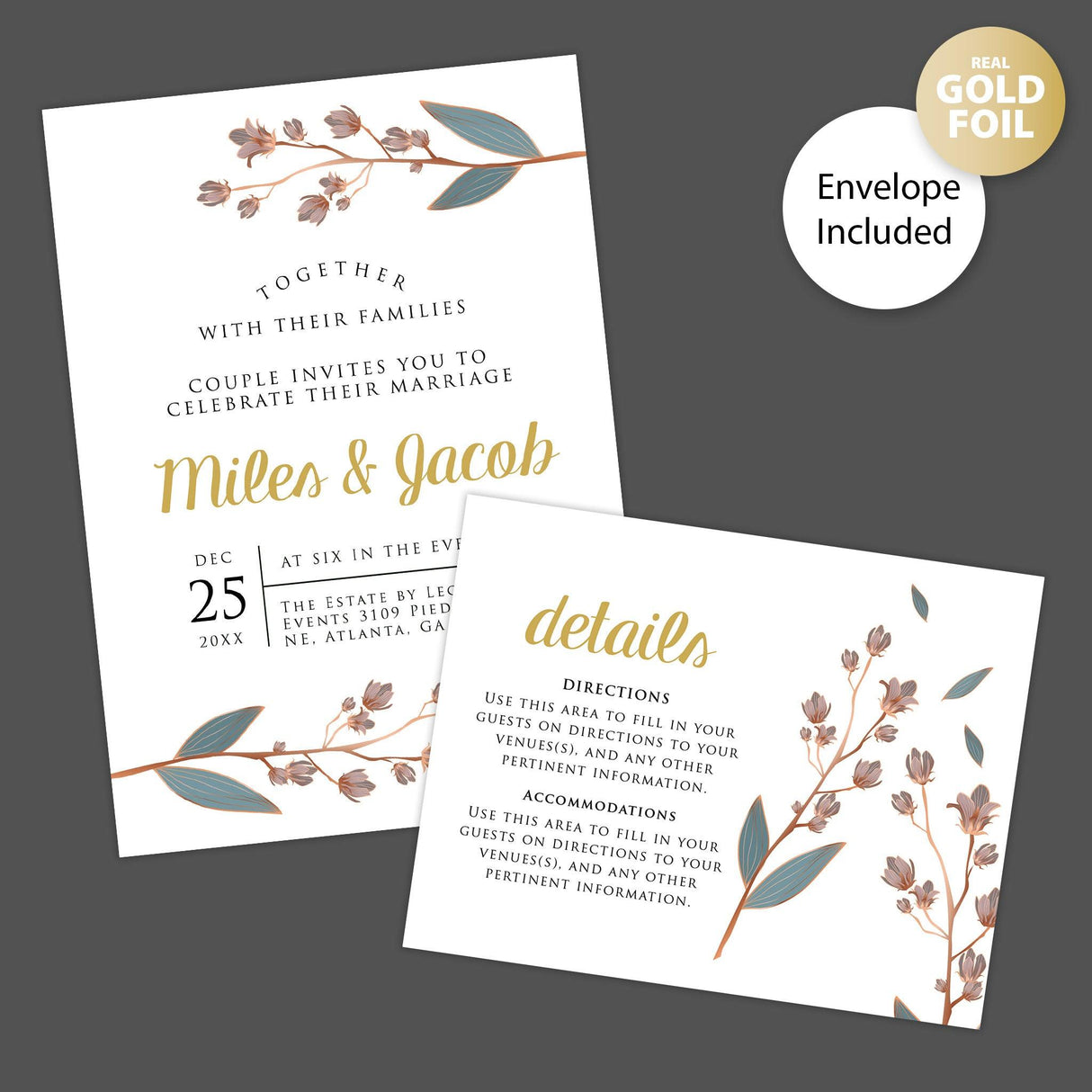 Rustic Botanical Foil Invitation - goprintplus