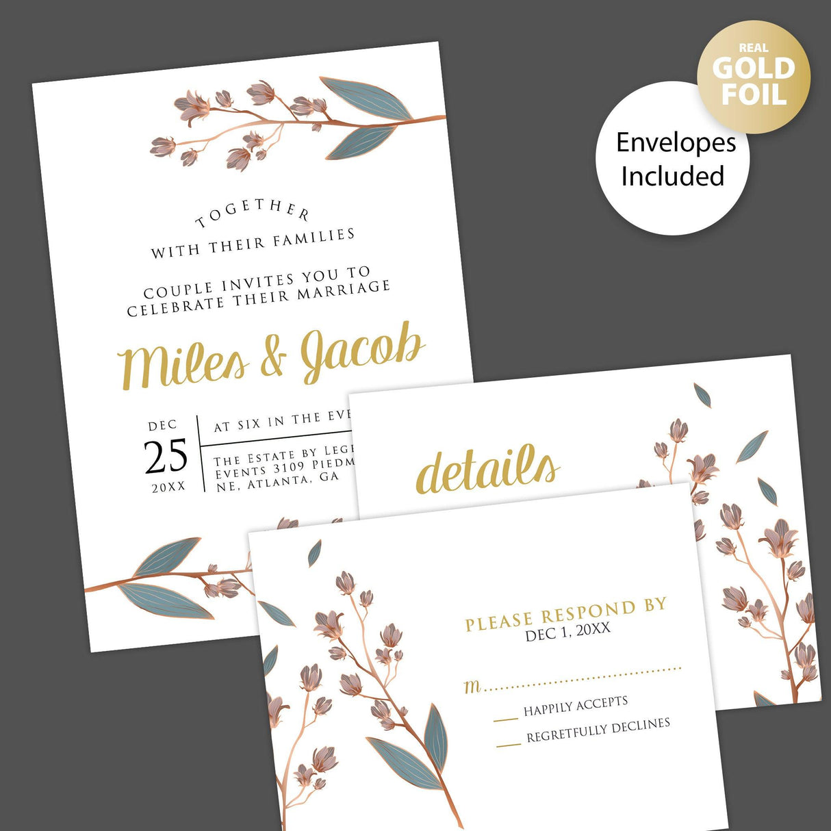 Rustic Botanical Foil Invitation - goprintplus