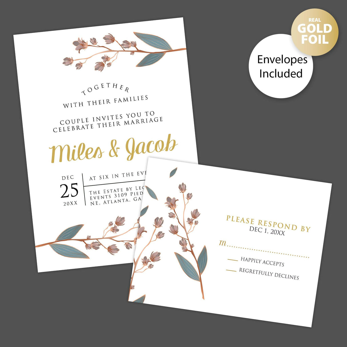 Rustic Botanical Foil Invitation - goprintplus