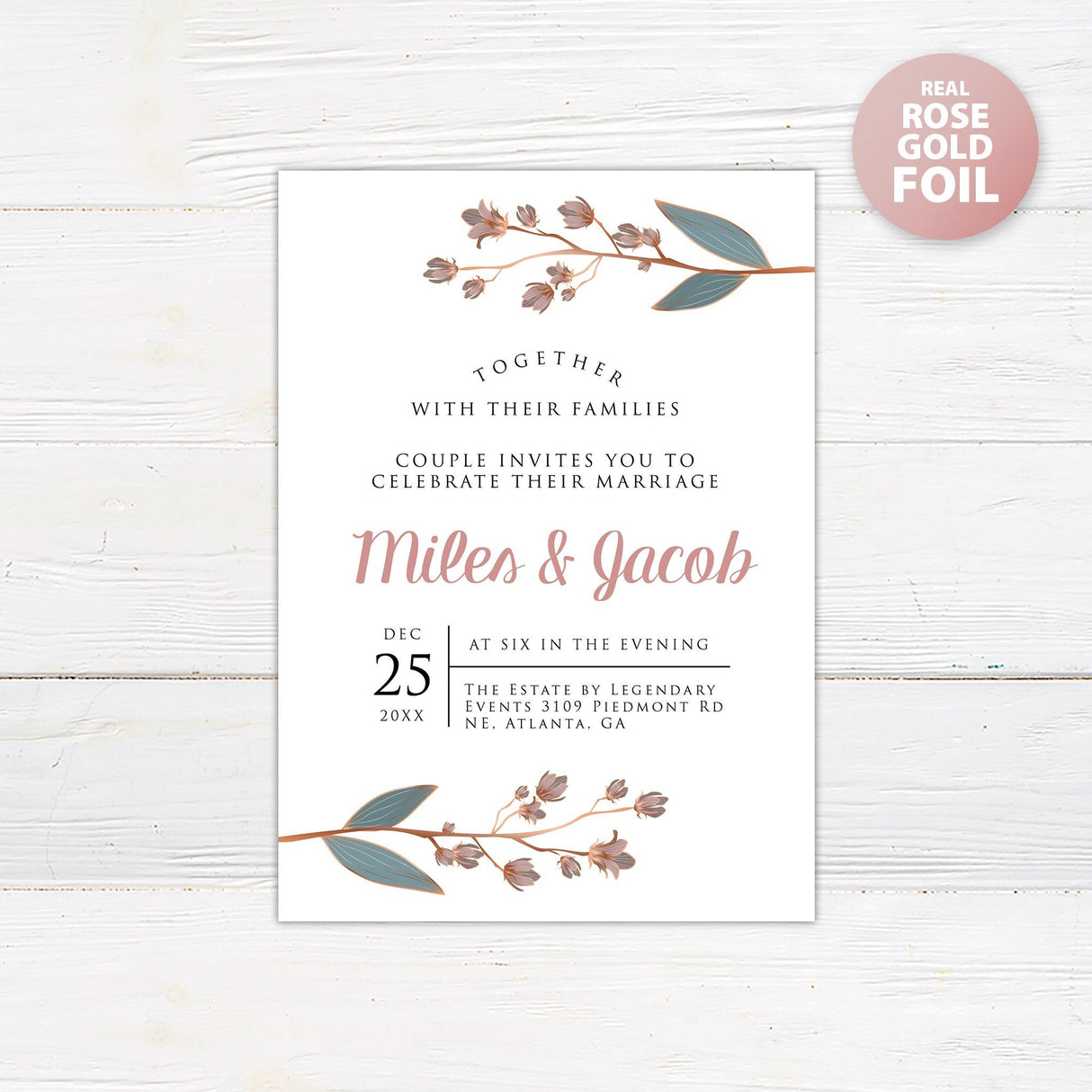 Rustic Botanical Foil Invitation - goprintplus