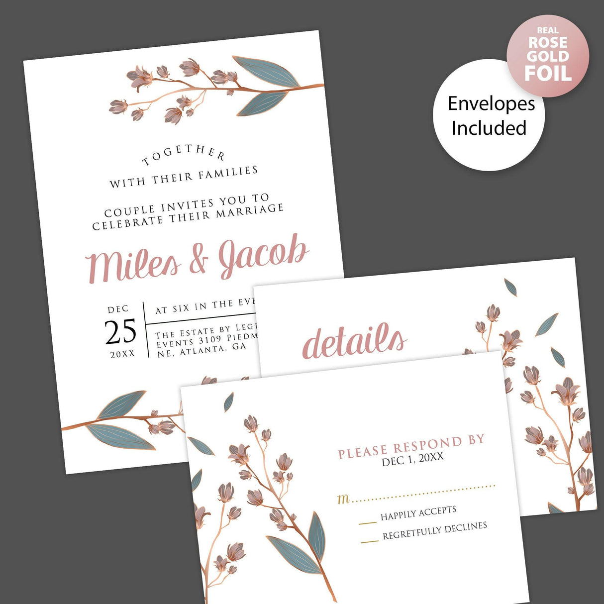 Rustic Botanical Foil Invitation - goprintplus