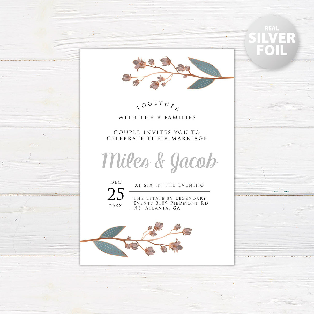 Rustic Botanical Foil Invitation - goprintplus