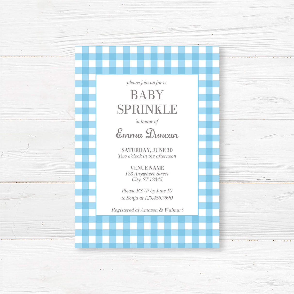 Rustikale grüne Gingham Baby Sprinkle Einladung – Buffalo Check gedruckt Baby-Dusche-Karte