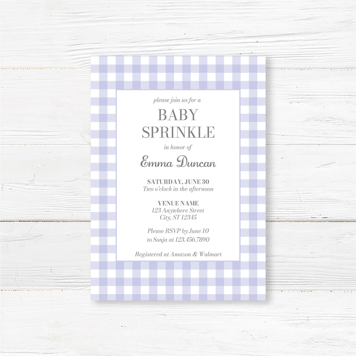 Rustikale grüne Gingham Baby Sprinkle Einladung – Buffalo Check gedruckt Baby-Dusche-Karte