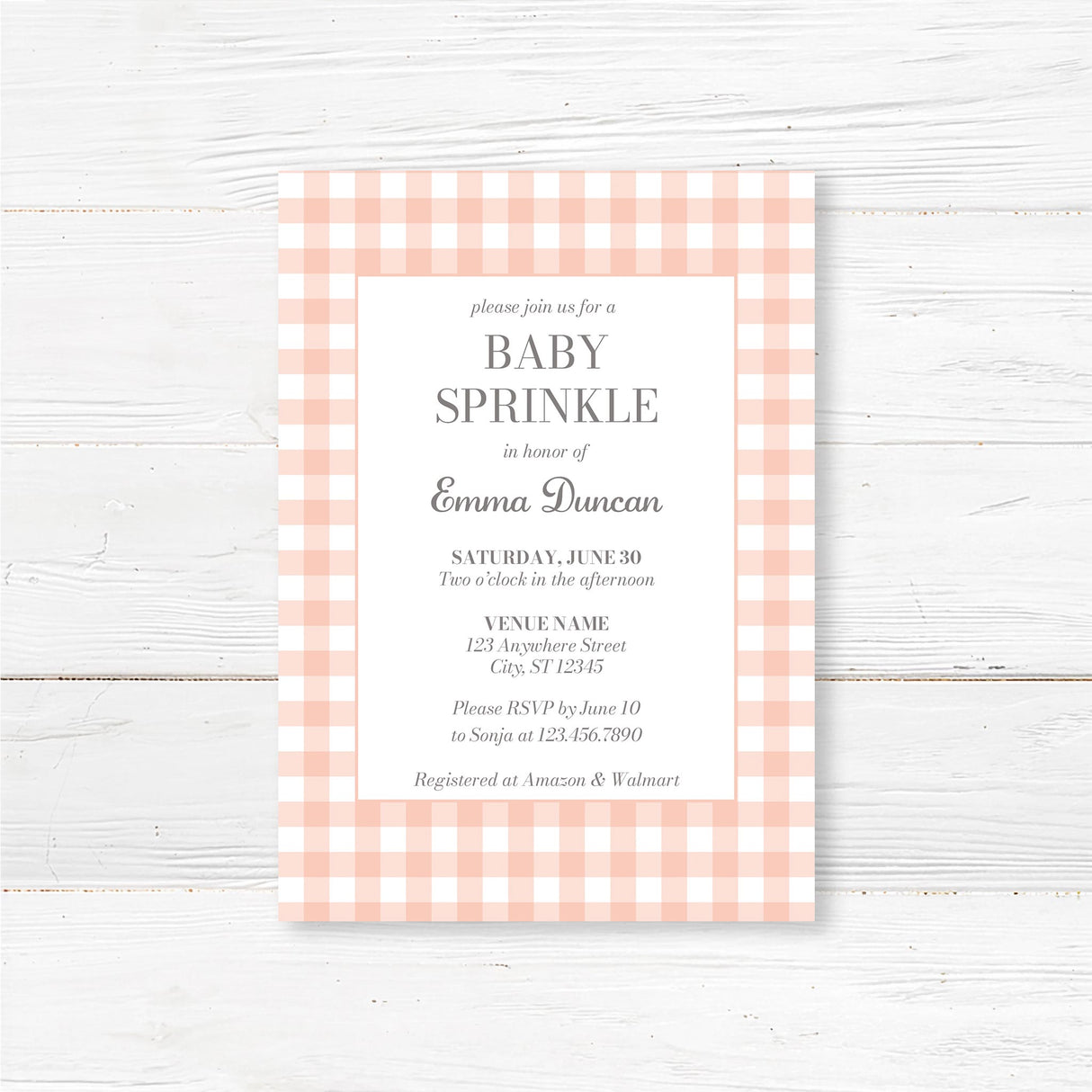 Rustikale grüne Gingham Baby Sprinkle Einladung – Buffalo Check gedruckt Baby-Dusche-Karte