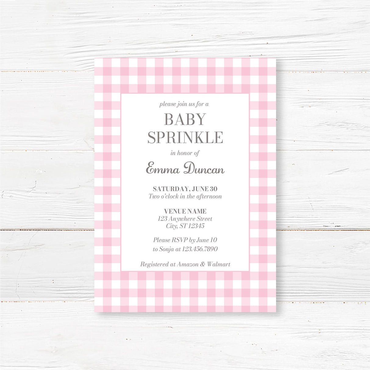 Rustikale grüne Gingham Baby Sprinkle Einladung – Buffalo Check gedruckt Baby-Dusche-Karte