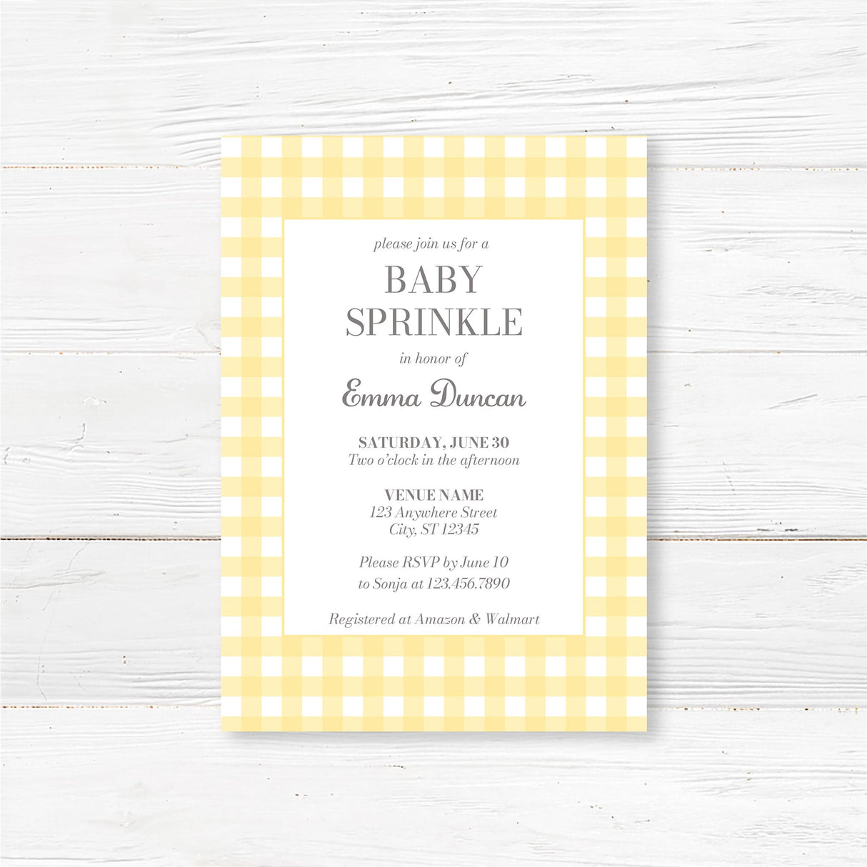 Rustikale grüne Gingham Baby Sprinkle Einladung – Buffalo Check gedruckt Baby-Dusche-Karte