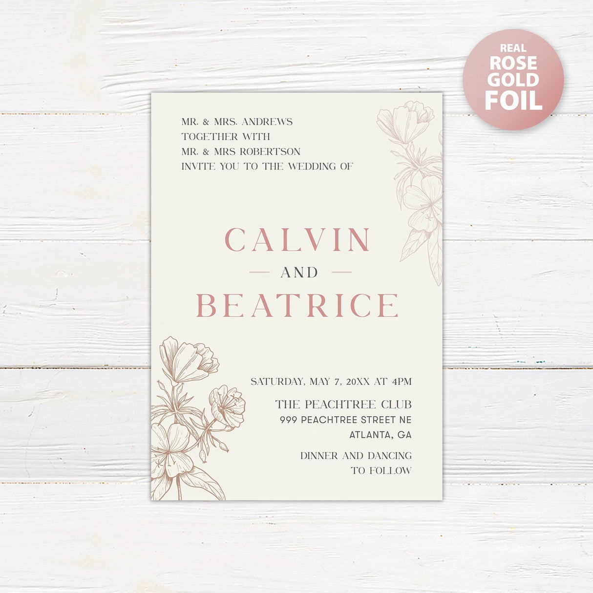 Sandrift Floral Foil Invitation - goprintplus