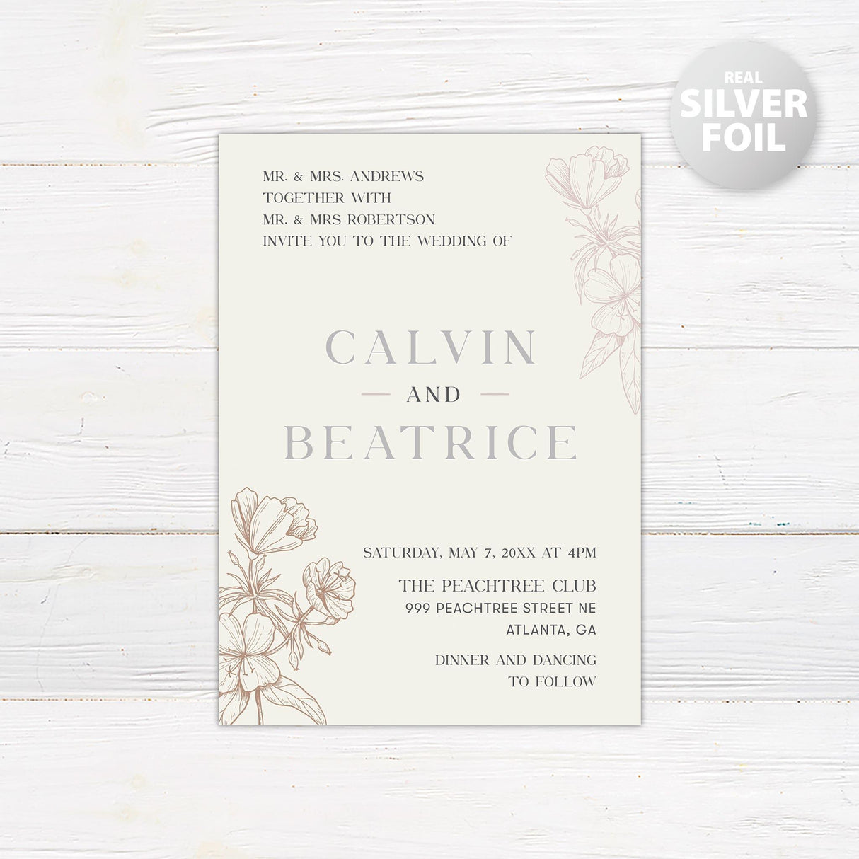 Sandrift Floral Foil Invitation - goprintplus