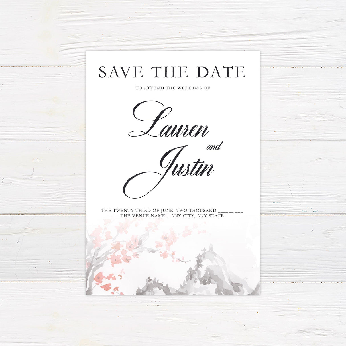 Serene Mountainside Save The Date - goprintplus