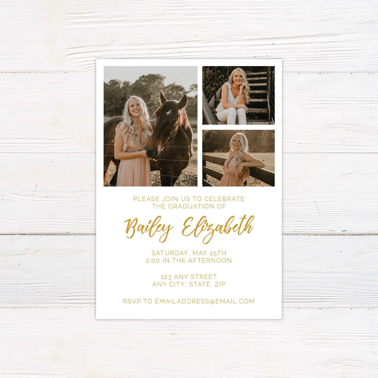 Simple 3 Photo Invite - goprintplus